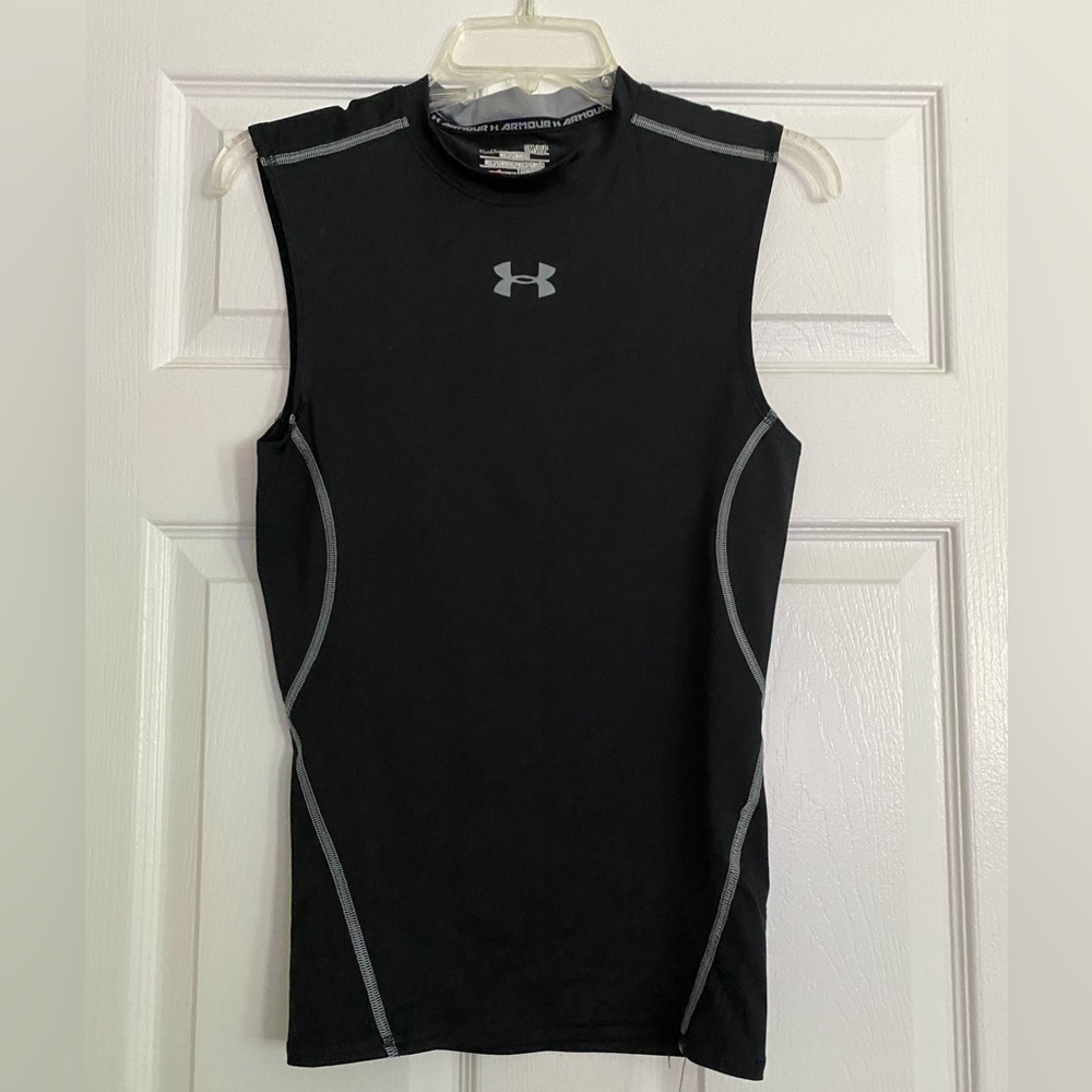 Under Armour Black Sleeveless Compression Shirt with Gray Logo
